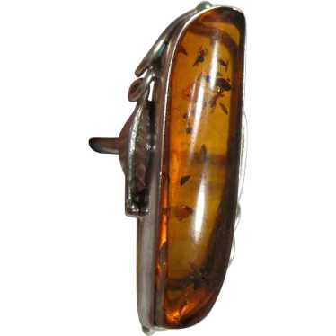 Gorgeous Navajo Sterling and Amber elongated ring… - image 1