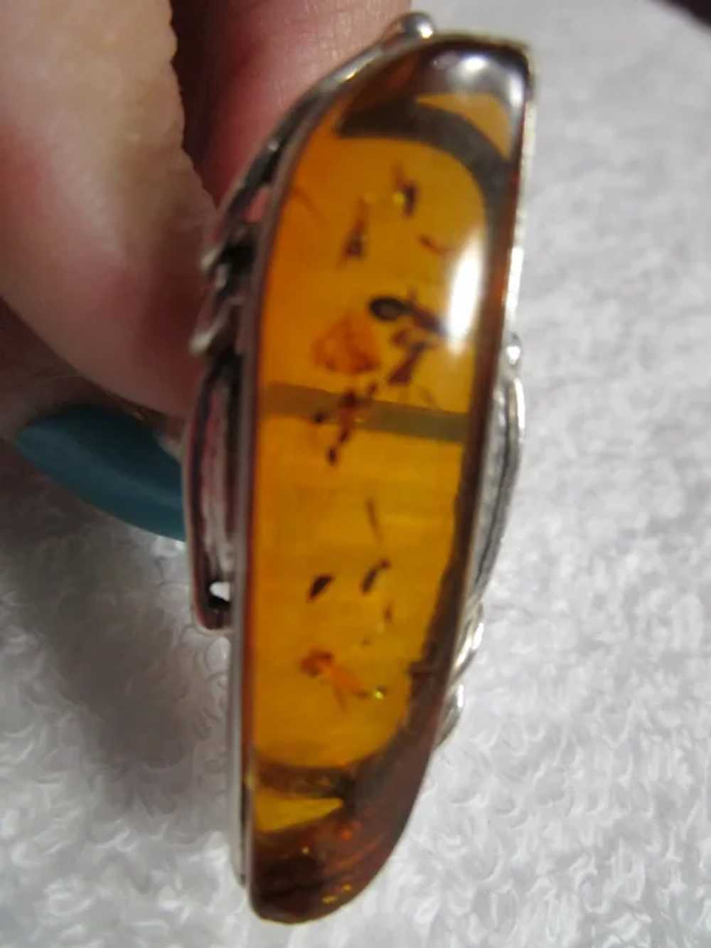 Gorgeous Navajo Sterling and Amber elongated ring… - image 3