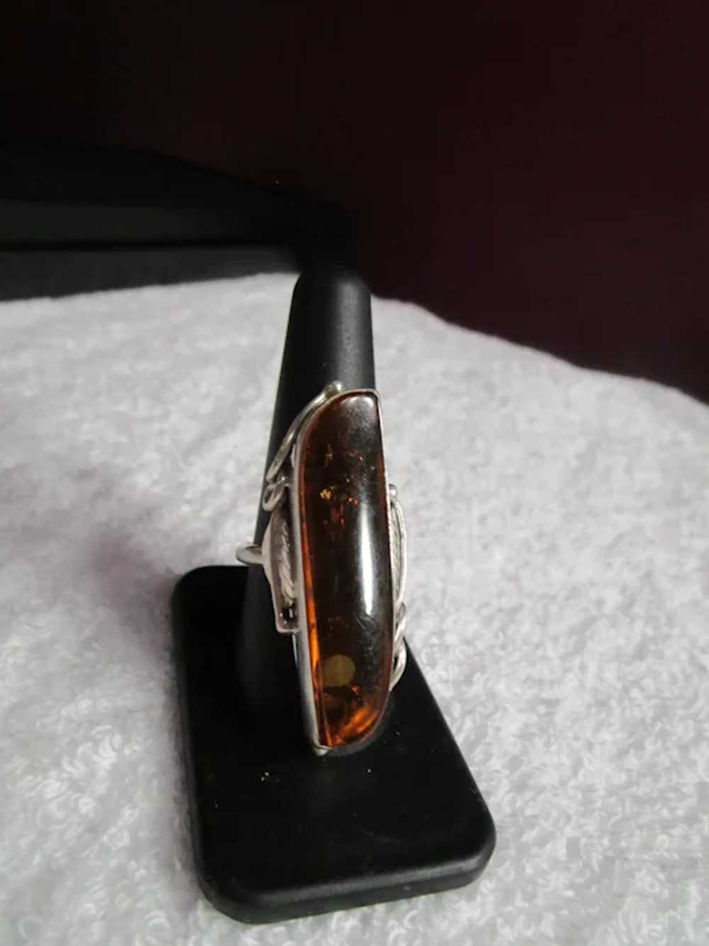 Gorgeous Navajo Sterling and Amber elongated ring… - image 5