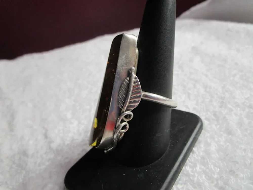 Gorgeous Navajo Sterling and Amber elongated ring… - image 7
