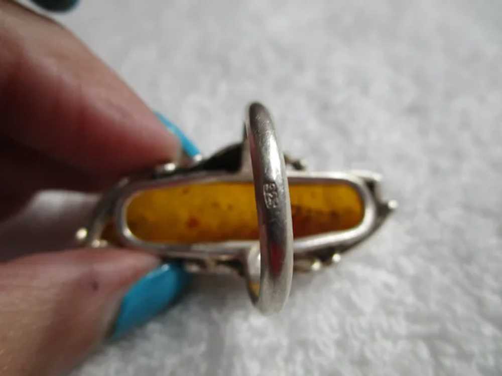Gorgeous Navajo Sterling and Amber elongated ring… - image 8