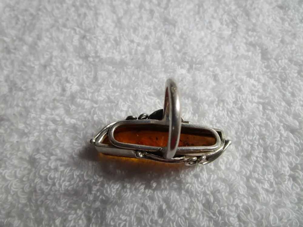 Gorgeous Navajo Sterling and Amber elongated ring… - image 9