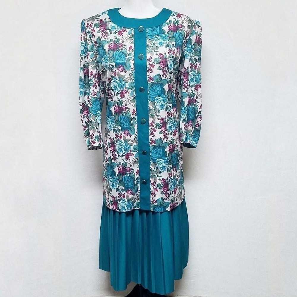 VINTAGE Classic Apparel Turquoise Floral Dress - image 2
