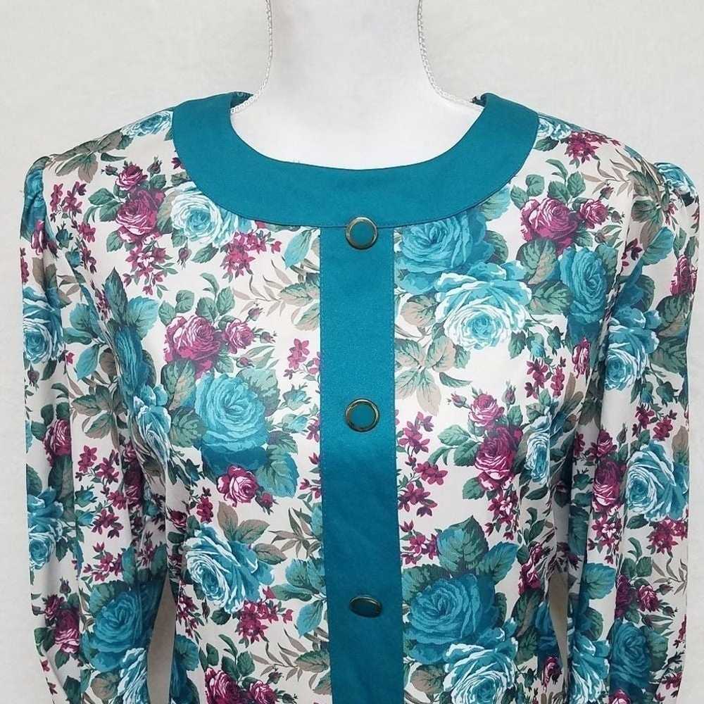 VINTAGE Classic Apparel Turquoise Floral Dress - image 3