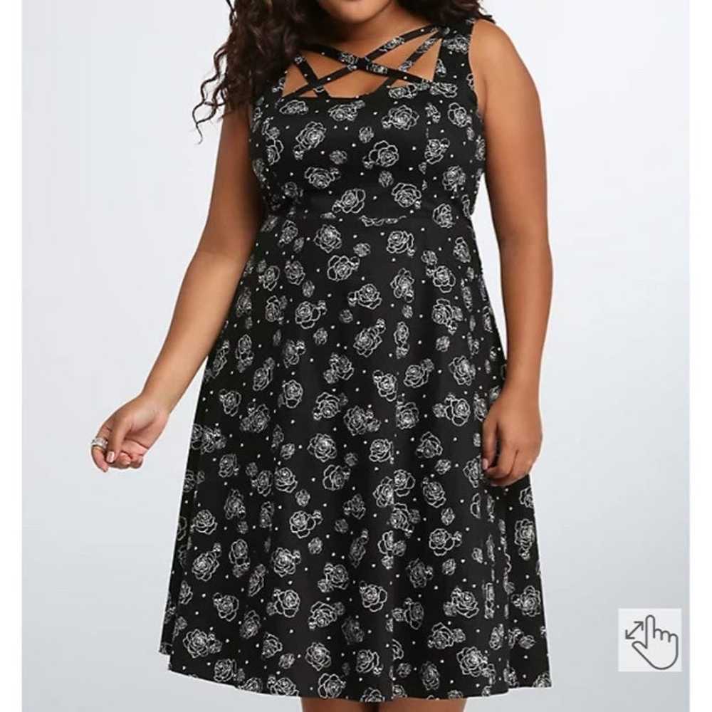 Torrid retro black and white skull and floral dre… - image 2