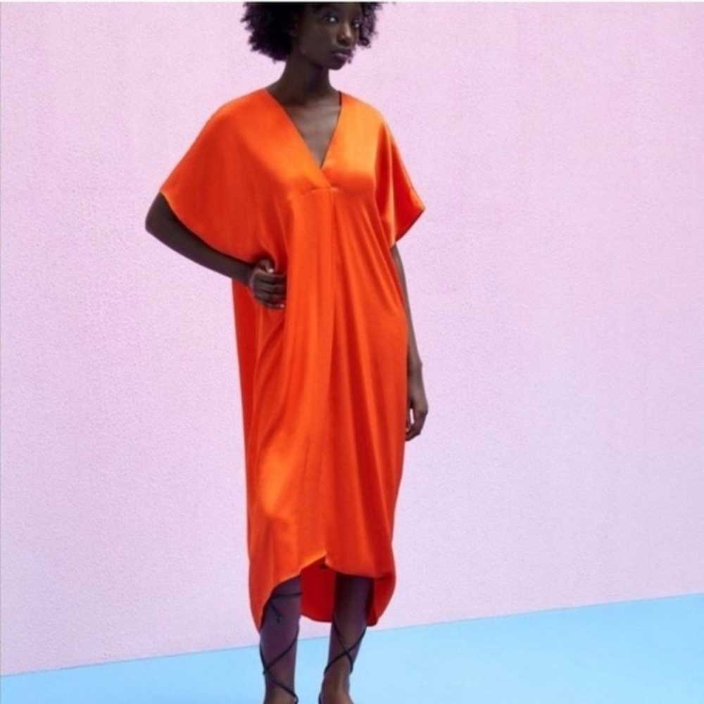 Zara Blogger Favorite Orange Satin Maxi Tunic Kaf… - image 1