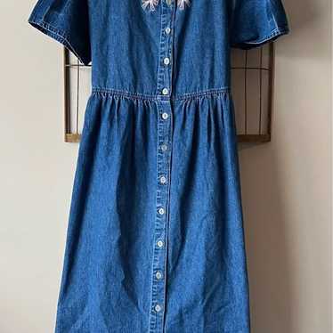 Vintage Sophia Rose Denim Dress with Embroidered P