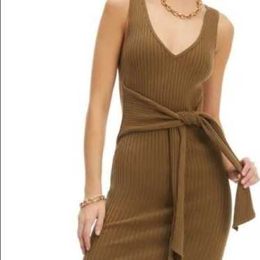 GOOD AMERICAN Rib Knit Tie Waist Midi Dress in Sa… - image 1