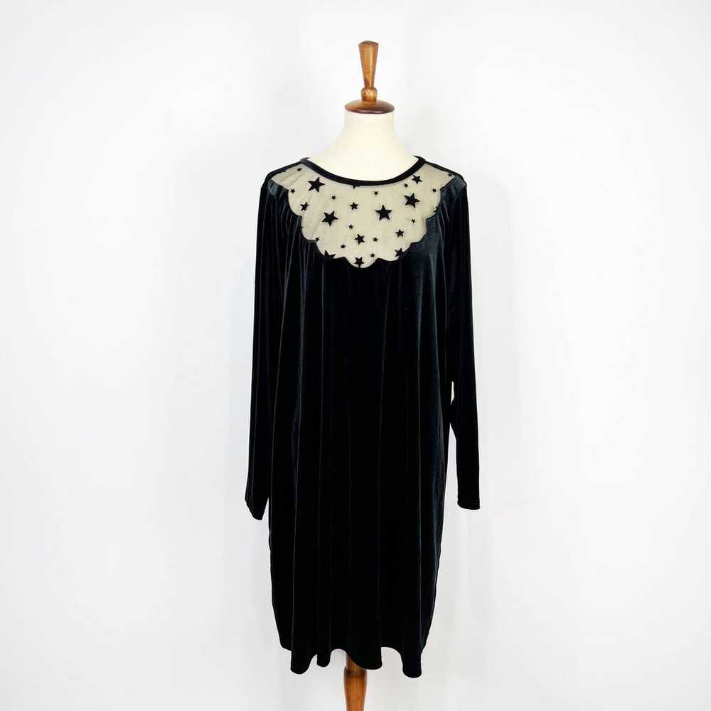ModCloth dress black velvet sheer stars neckline … - image 1