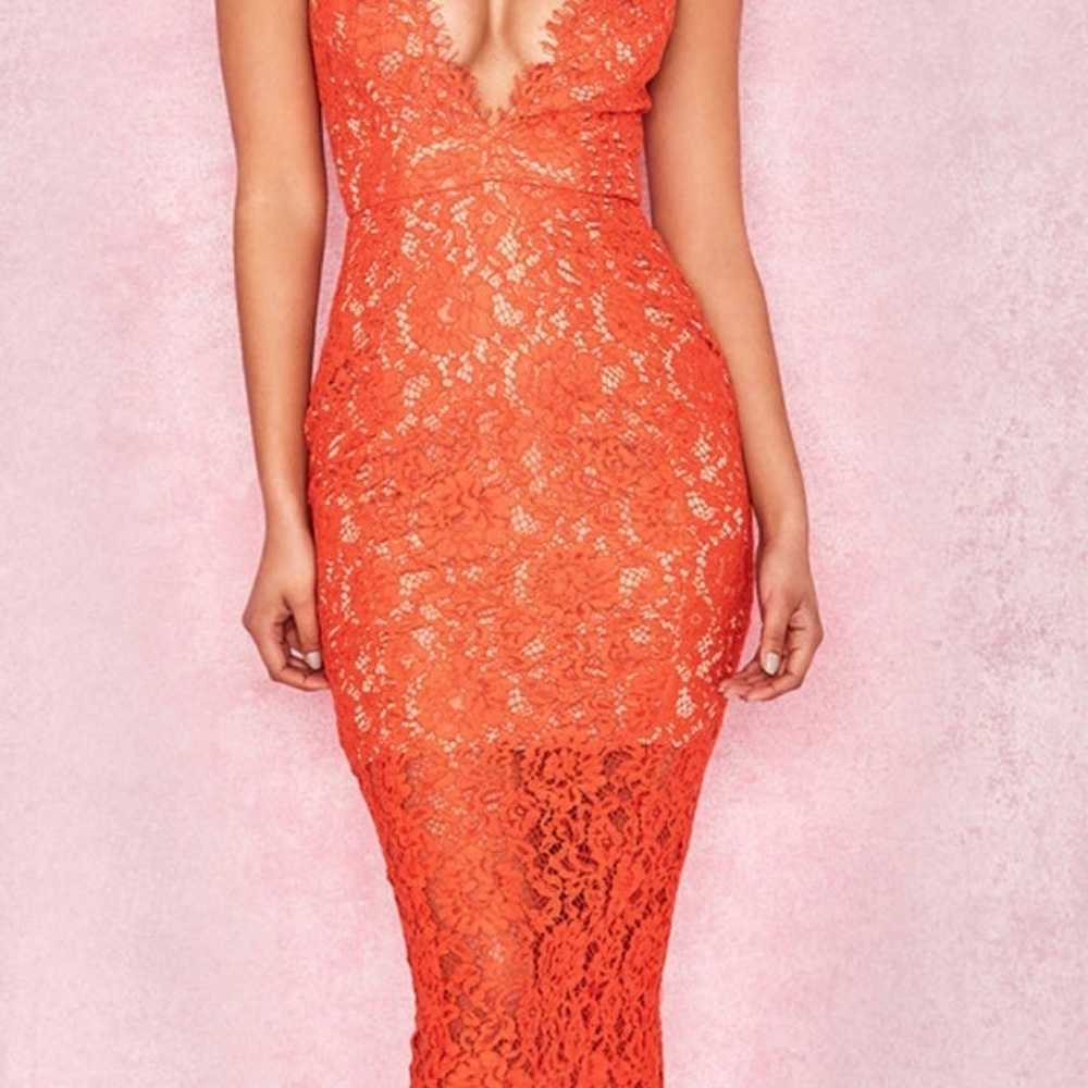 House of CB - Edeta orange lace plunge dress - image 1
