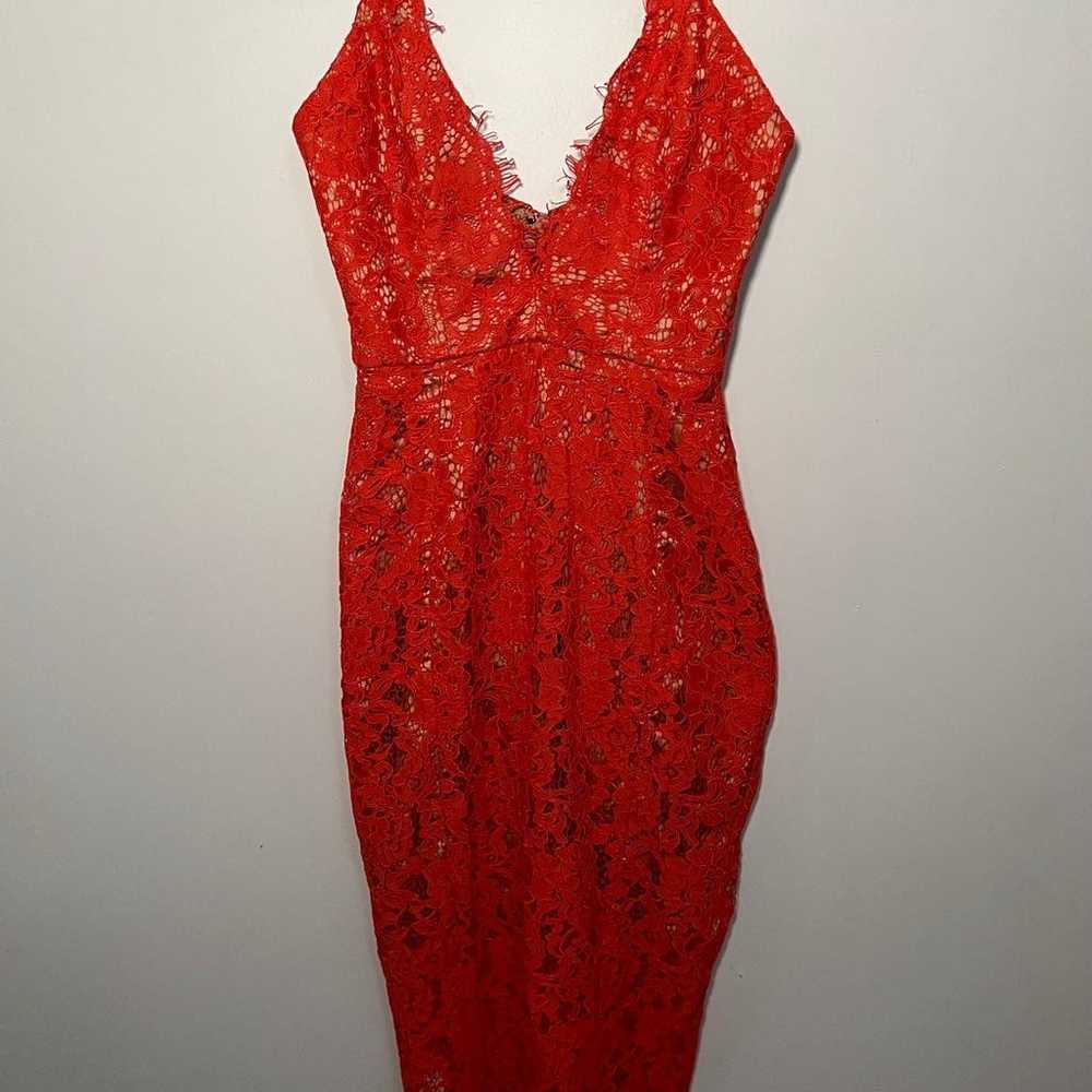 House of CB - Edeta orange lace plunge dress - image 4