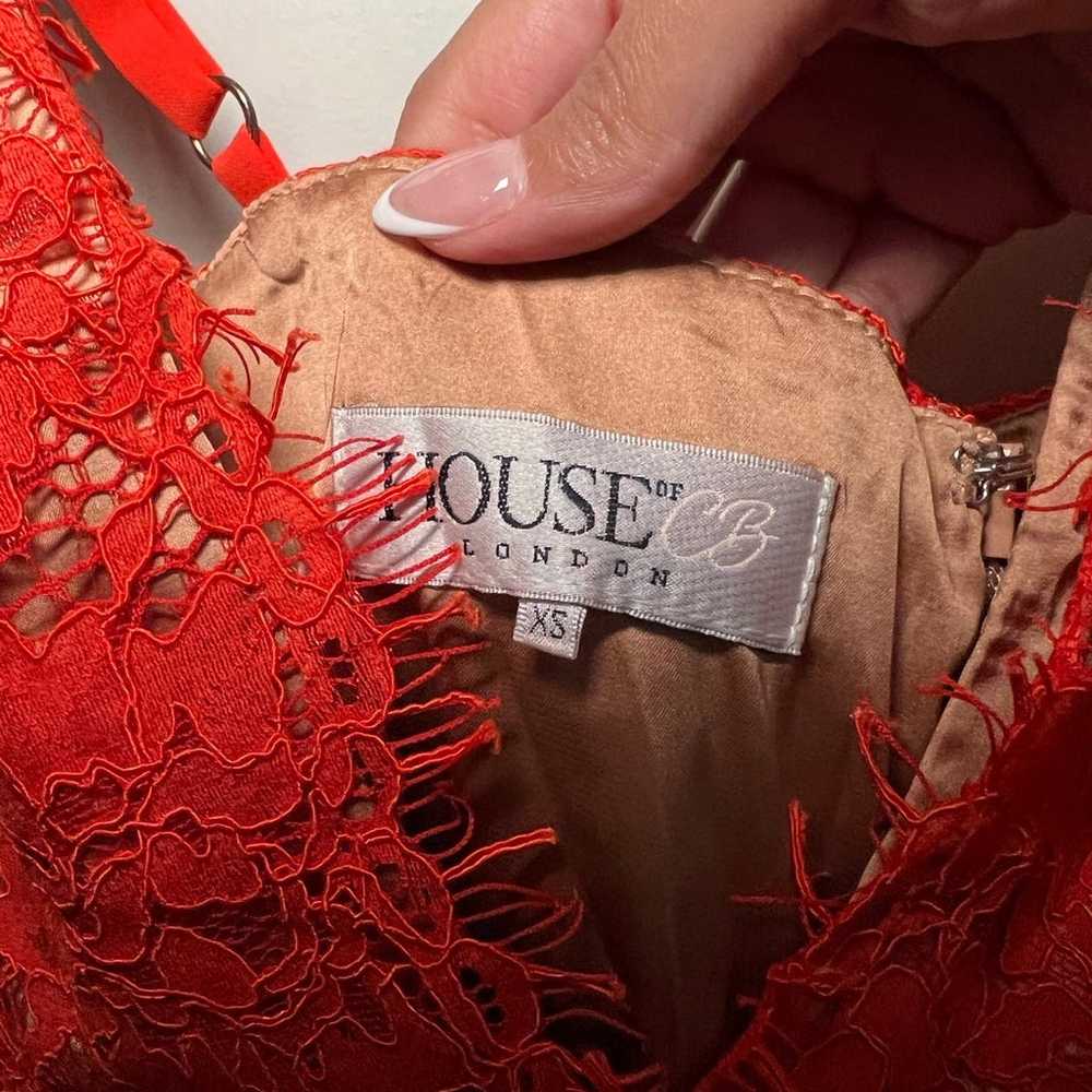House of CB - Edeta orange lace plunge dress - image 5
