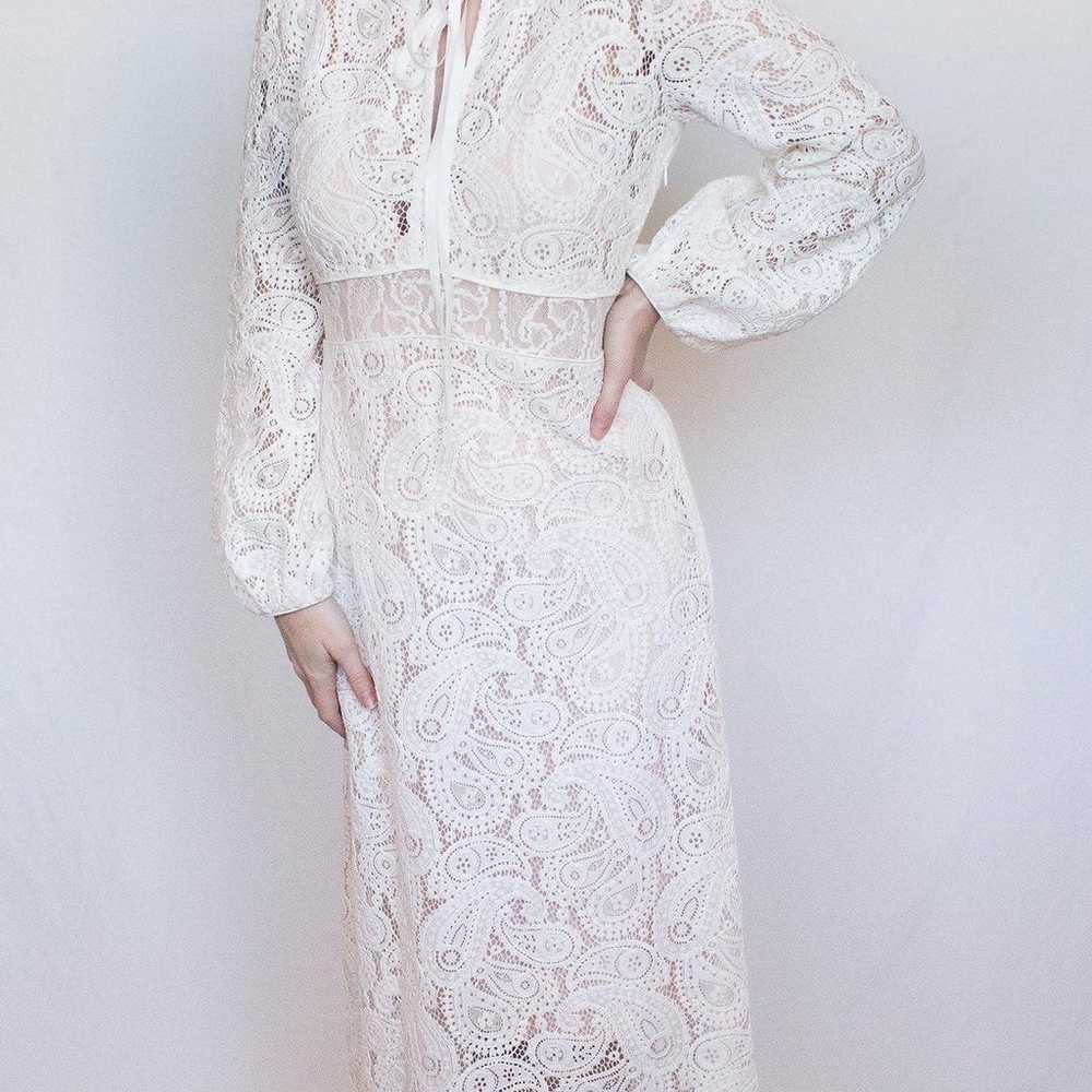 White Ruffle Lace Midi Dress - image 1