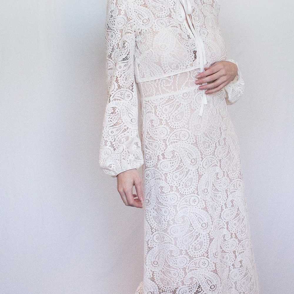 White Ruffle Lace Midi Dress - image 3