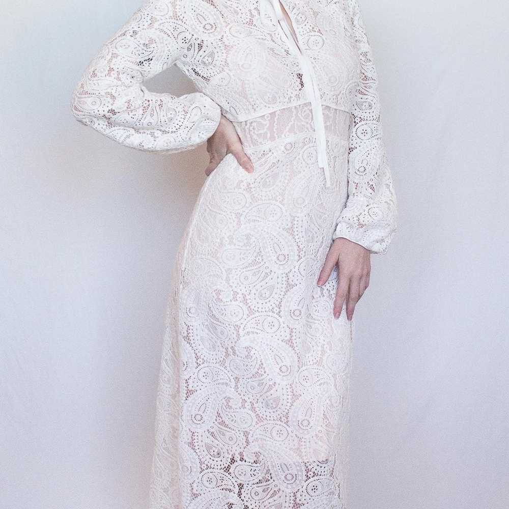 White Ruffle Lace Midi Dress - image 5