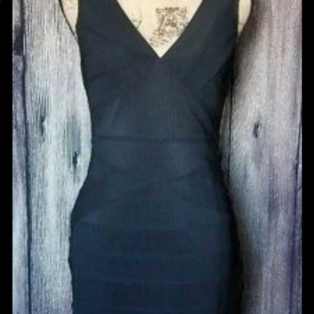 Bandage V Neck Little Black Dress LBD Sleeveless - image 2