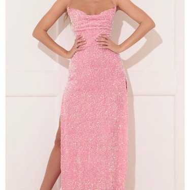 lucy in the sky pink glitter long maxi prom dress - image 1