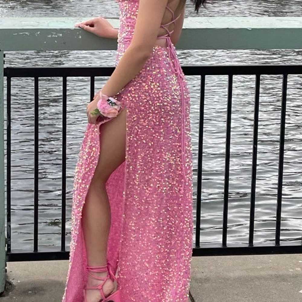 lucy in the sky pink glitter long maxi prom dress - image 2