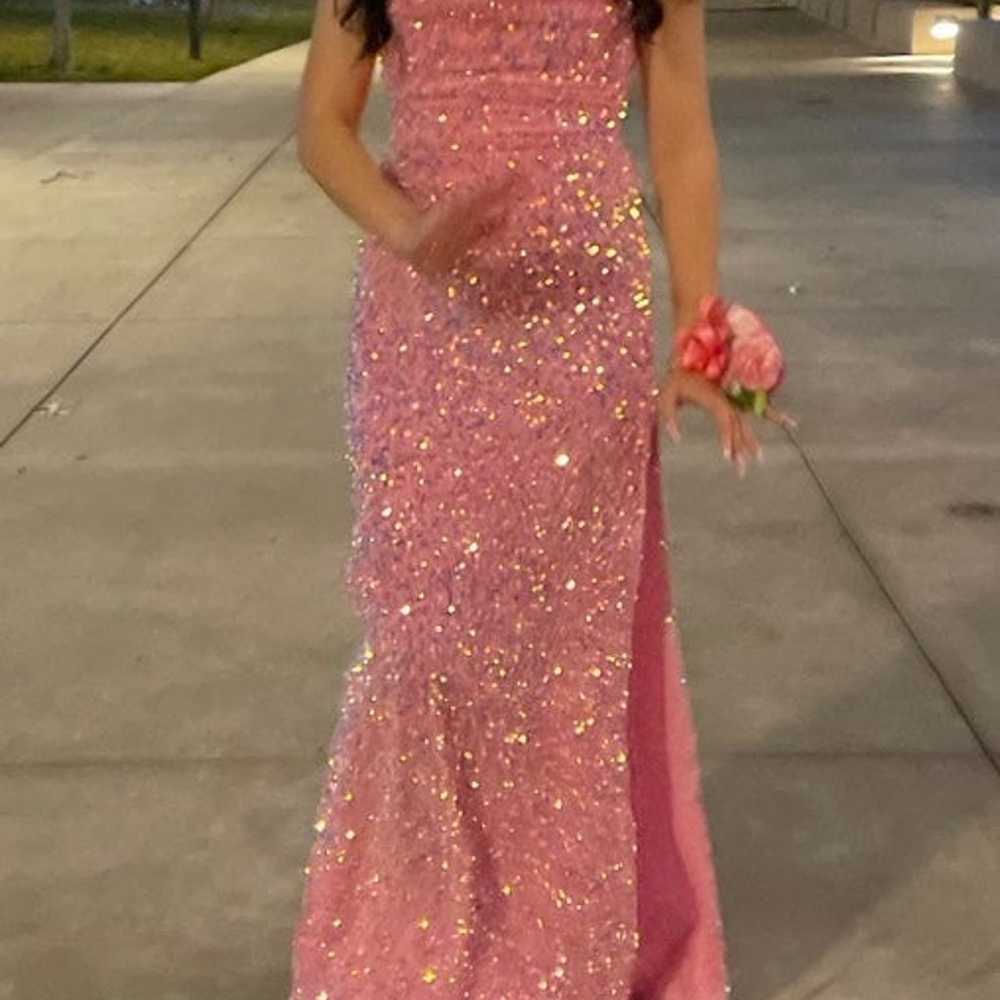 lucy in the sky pink glitter long maxi prom dress - image 3