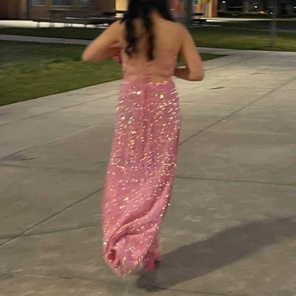 lucy in the sky pink glitter long maxi prom dress - image 4