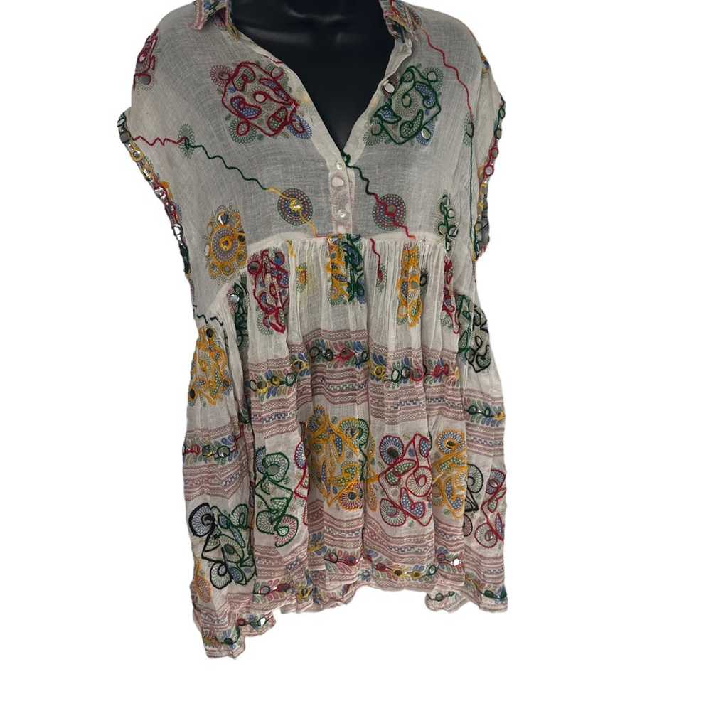 Juliet Dunn Shirt Dress White Embroidered Accents - image 4