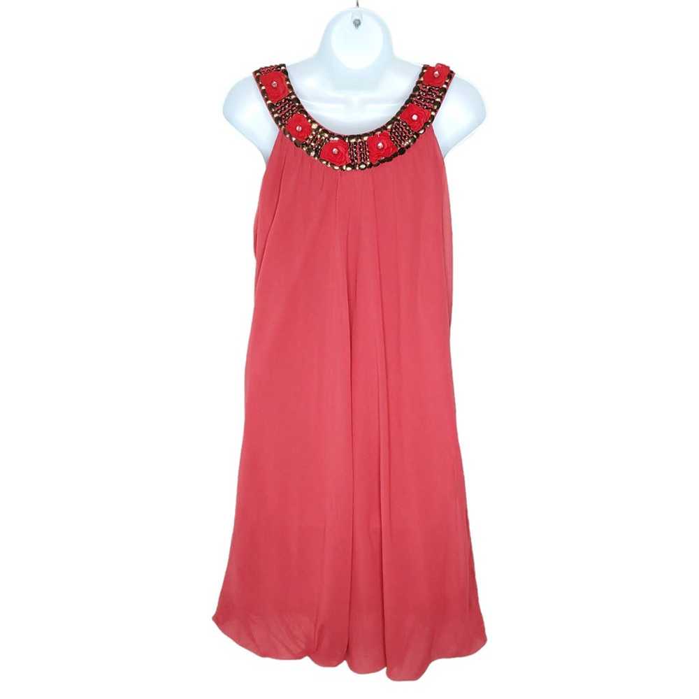 Space Style Concept Silk Chiffon Dress M Red Embe… - image 2