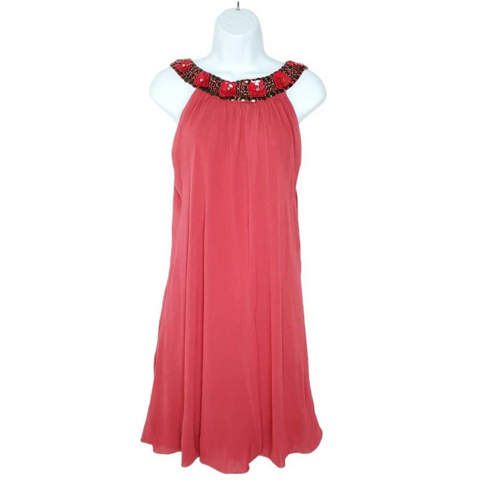 Space Style Concept Silk Chiffon Dress M Red Embe… - image 3