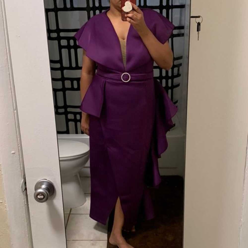 Plus Size Irregular Purple Ruffle Elegant Dress - image 10