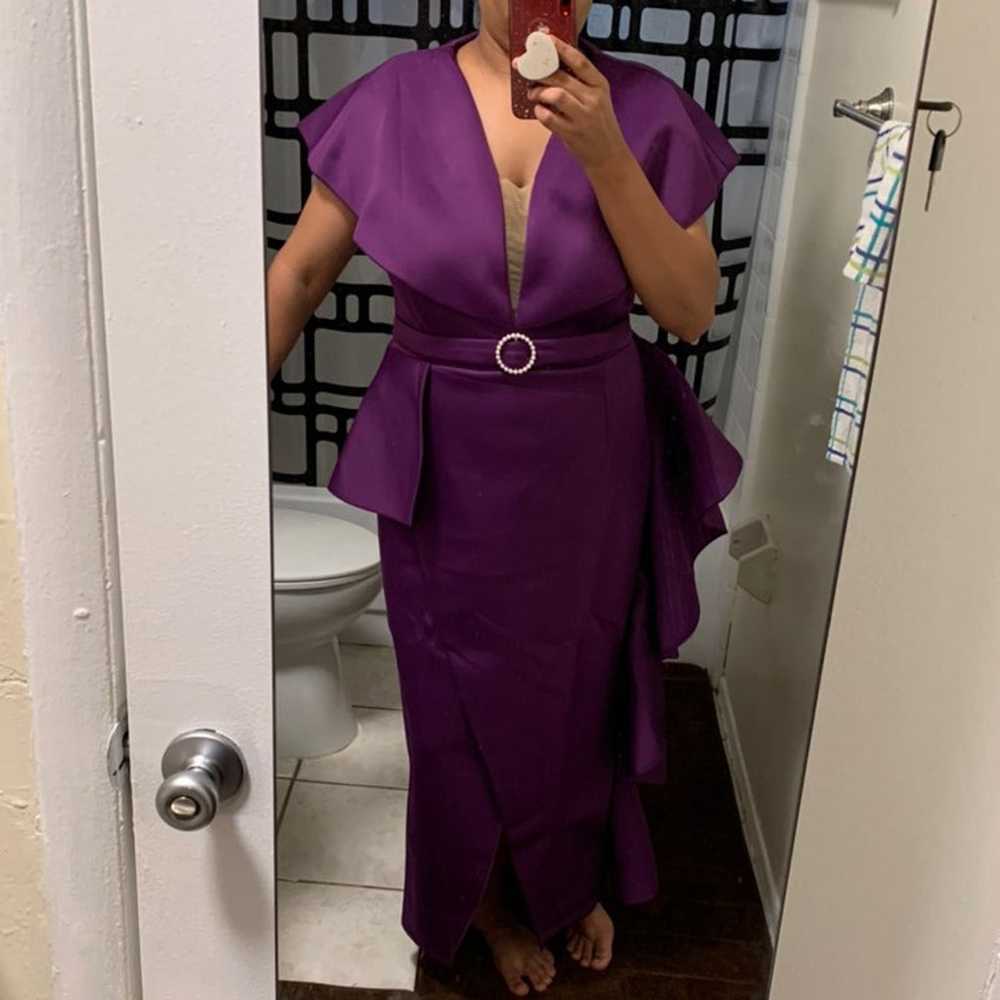 Plus Size Irregular Purple Ruffle Elegant Dress - image 11