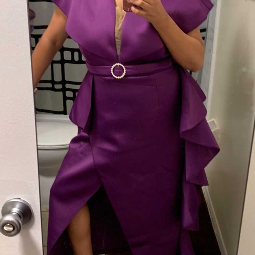 Plus Size Irregular Purple Ruffle Elegant Dress - image 12