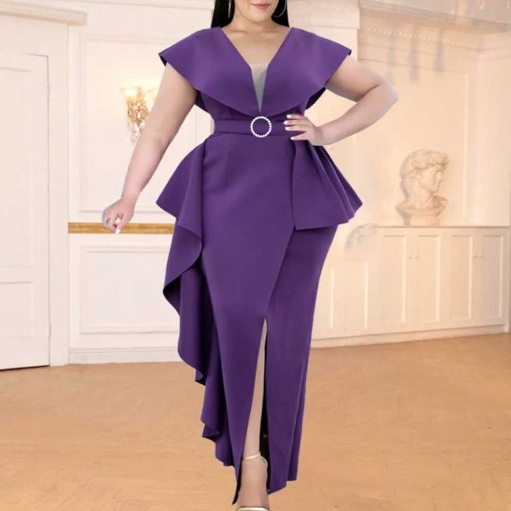 Plus Size Irregular Purple Ruffle Elegant Dress - image 1