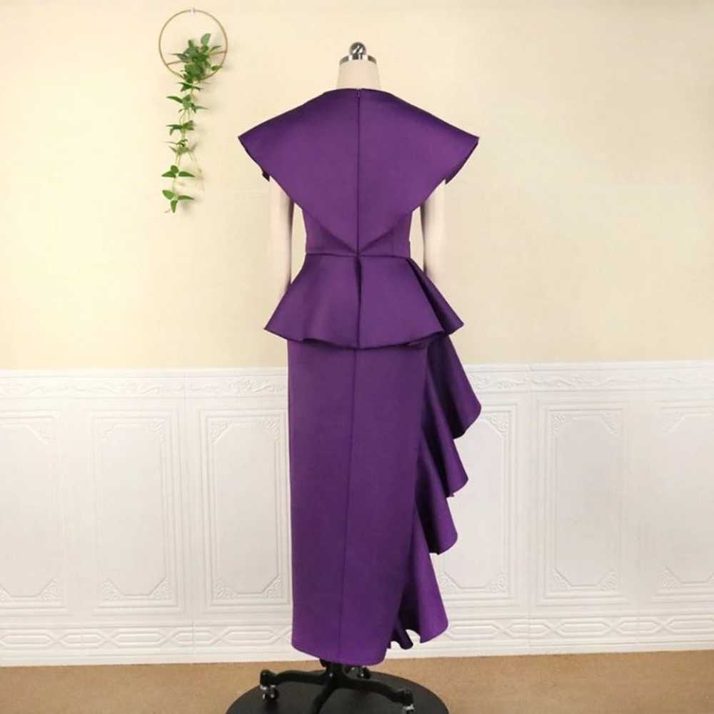 Plus Size Irregular Purple Ruffle Elegant Dress - image 3