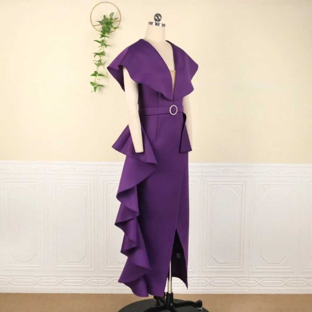 Plus Size Irregular Purple Ruffle Elegant Dress - image 4
