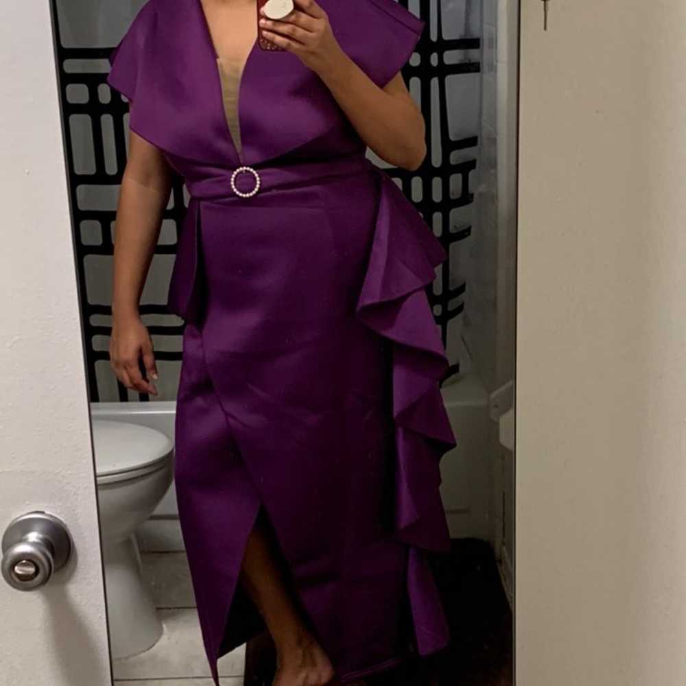 Plus Size Irregular Purple Ruffle Elegant Dress - image 5