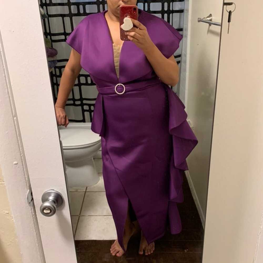 Plus Size Irregular Purple Ruffle Elegant Dress - image 6