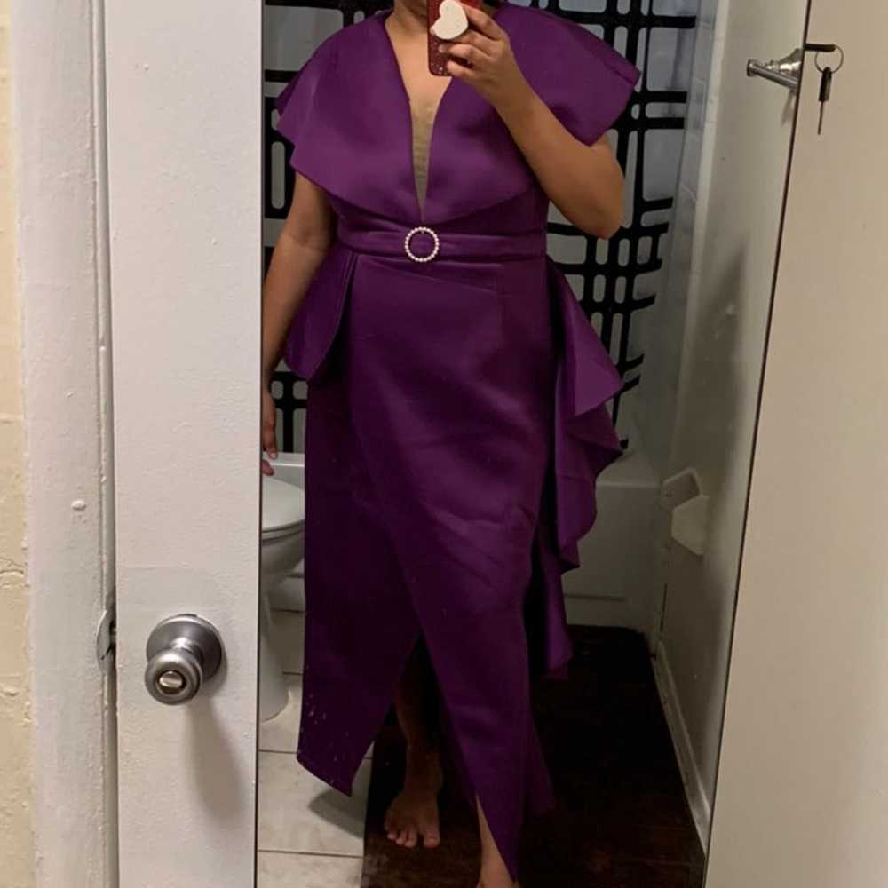 Plus Size Irregular Purple Ruffle Elegant Dress - image 7