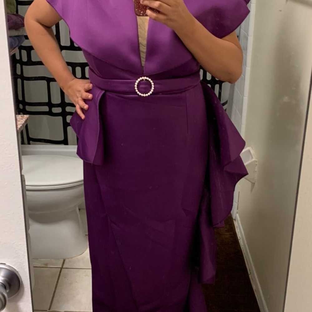 Plus Size Irregular Purple Ruffle Elegant Dress - image 8