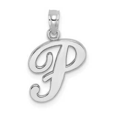 10k White Gold Polished P Script Initial Charm - image 1