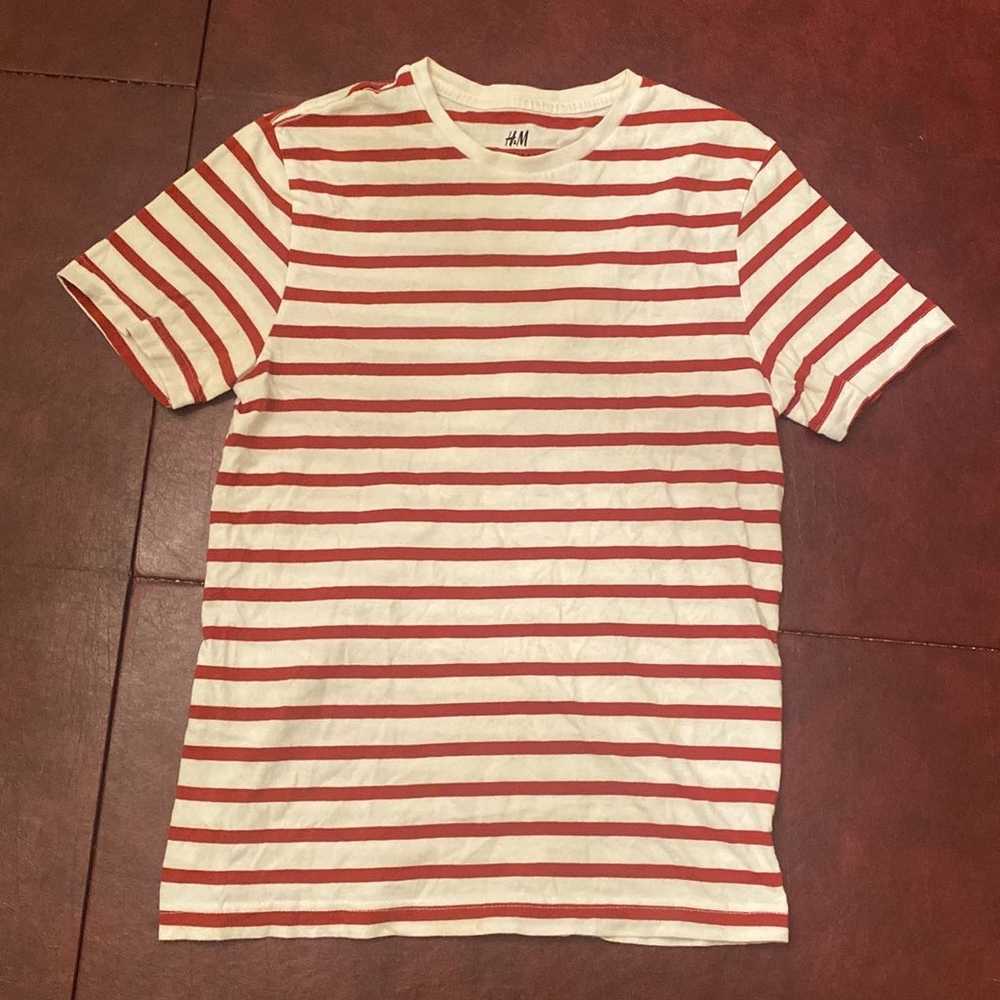 H&M Mens Red and white Striped Tshirt - image 1
