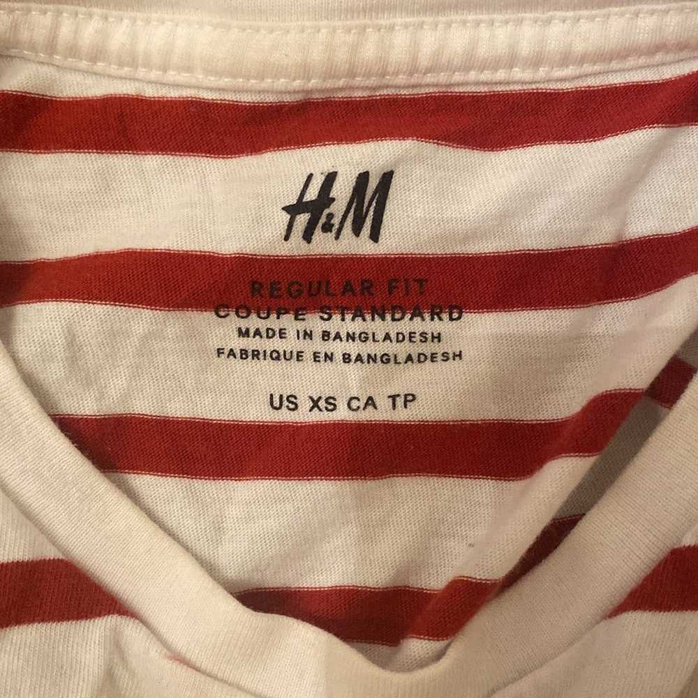 H&M Mens Red and white Striped Tshirt - image 2