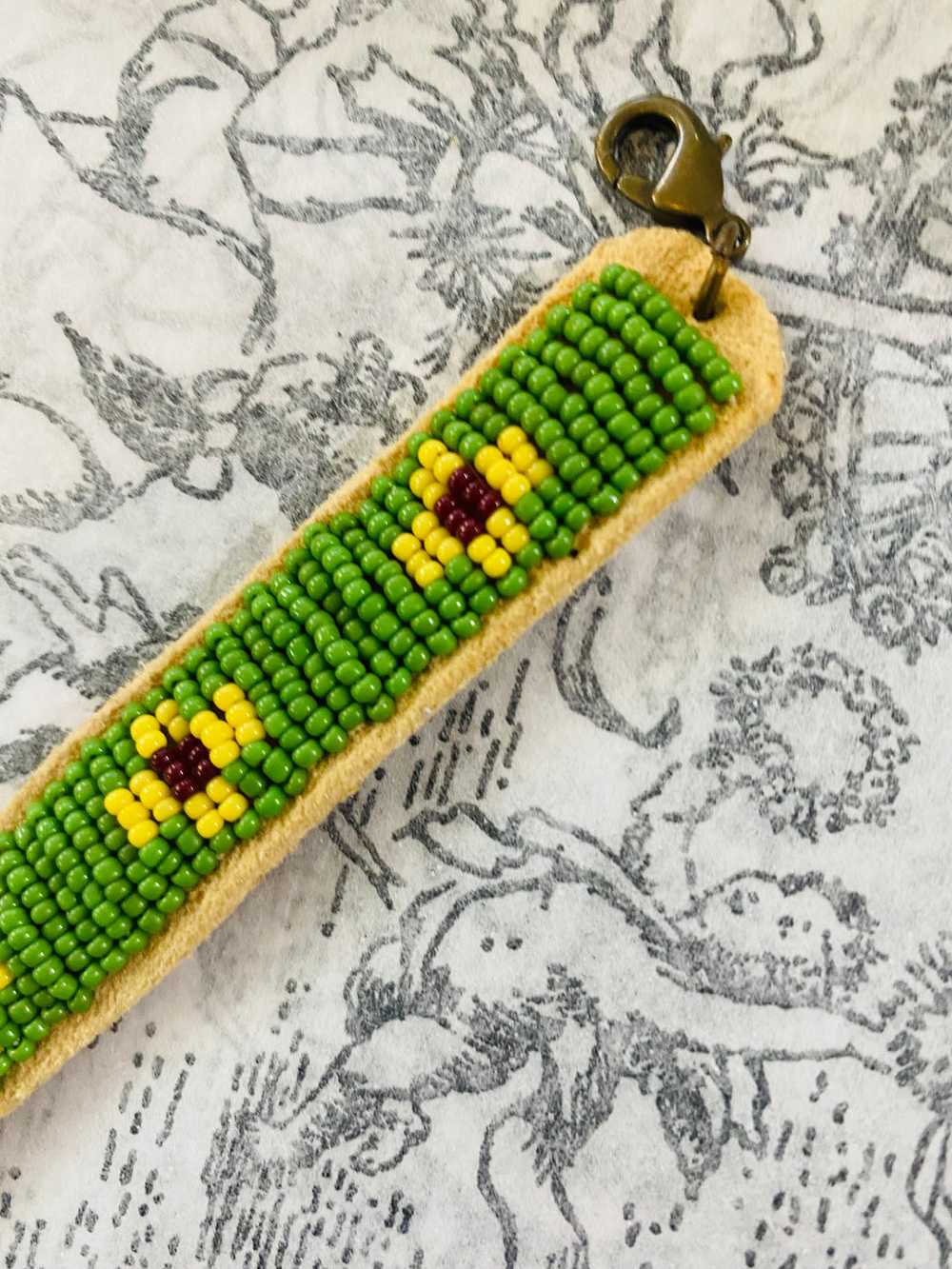 Vintage Green and Yellow Beaded Suede Bracelet - image 3