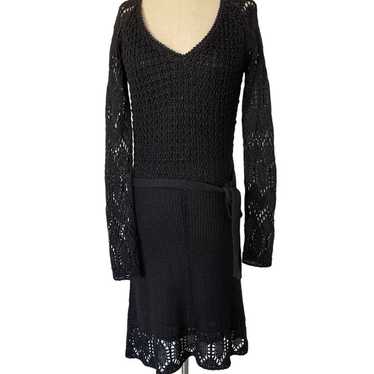 Bcbgmaxazria Black Crochet Open Weave Long Sleeve 