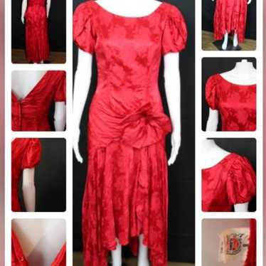 1980s red rose dress - image 1