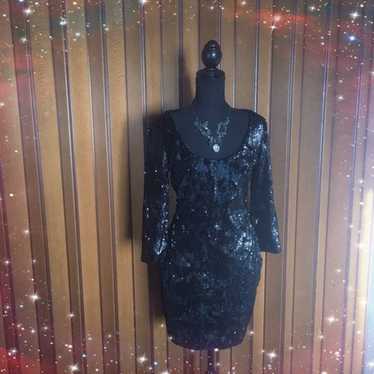 Sleek Black Sequin Cocktail Midi Dress
