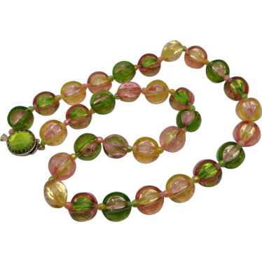 Yellow green pink plastic translucent pastel bead… - image 1