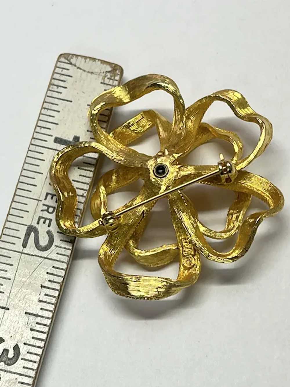 Vintage BSK gold flower brooch pin - image 2