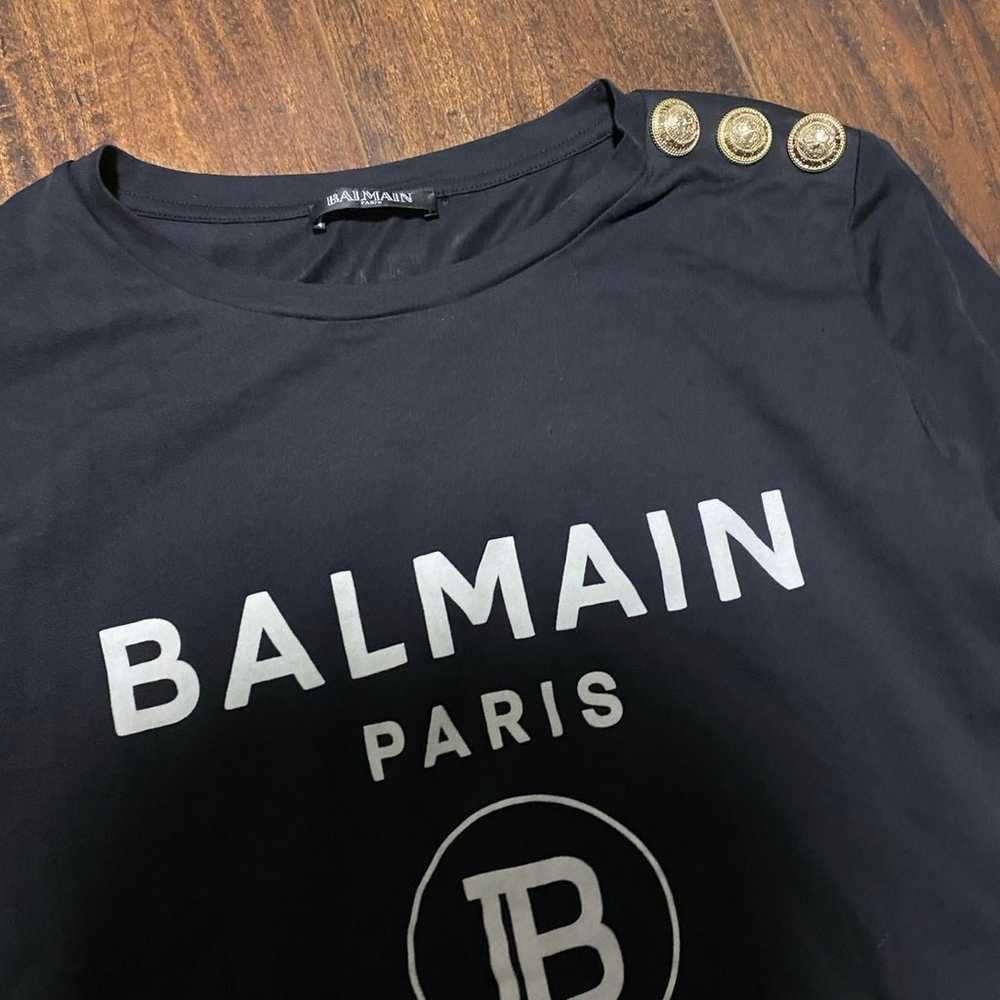 Balmain Button-embellished Logo Print Shirt Authe… - image 2