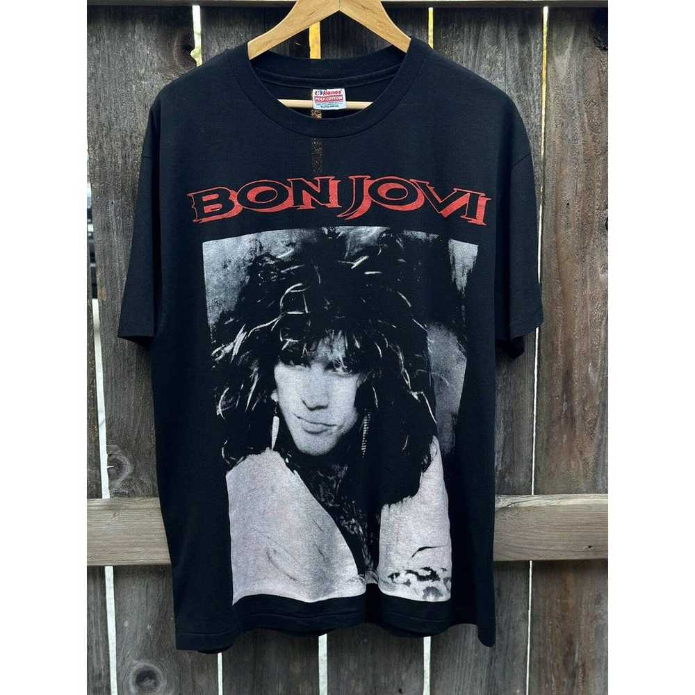 Vintage 90s  Bon Jovi T-shirt XL On Hanes Poly Co… - image 1
