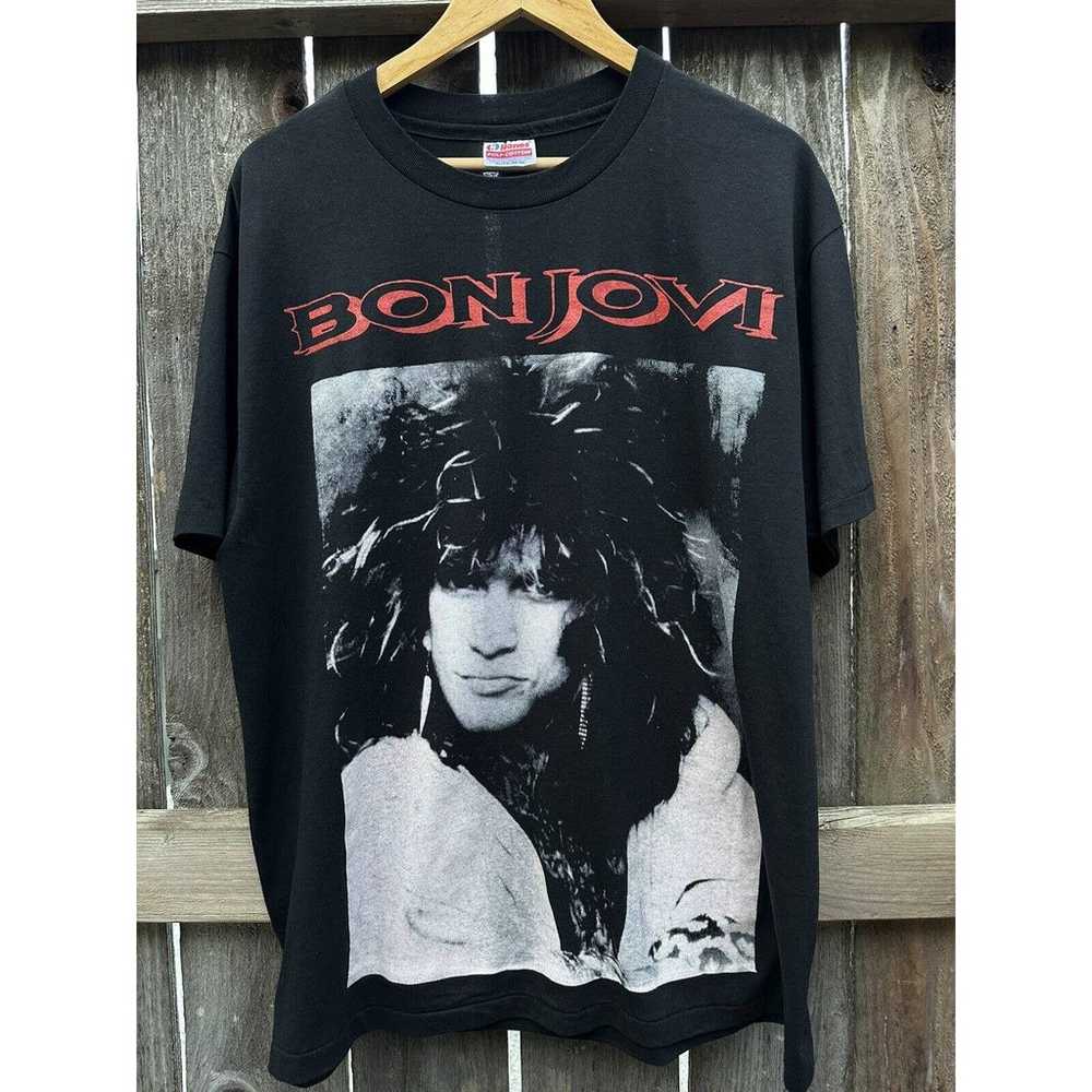 Vintage 90s  Bon Jovi T-shirt XL On Hanes Poly Co… - image 4