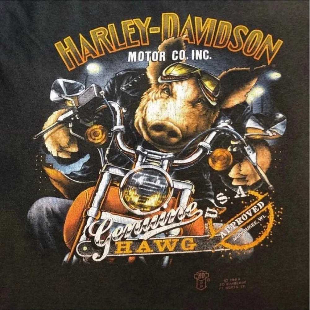 Single Stitch Vtg 1989 3D Emblem HAWG Harley Davi… - image 4